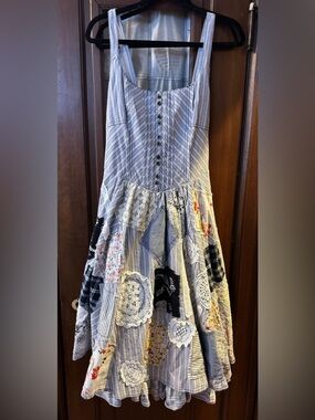 PILCRO by Anthropologie blue lace patchwork dress in blue motif size 12